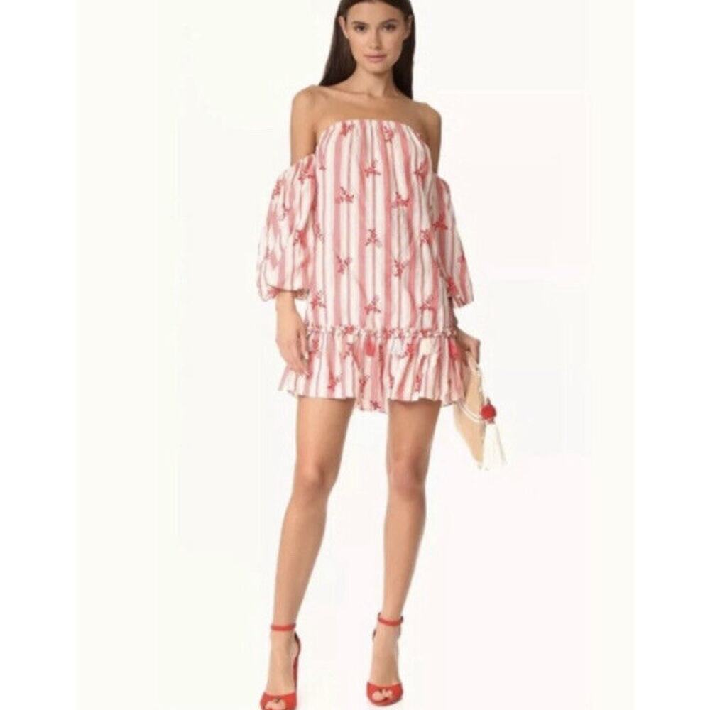 Misa Los Angeles Acel striped floral embroidered coastal boho mini dress NWT